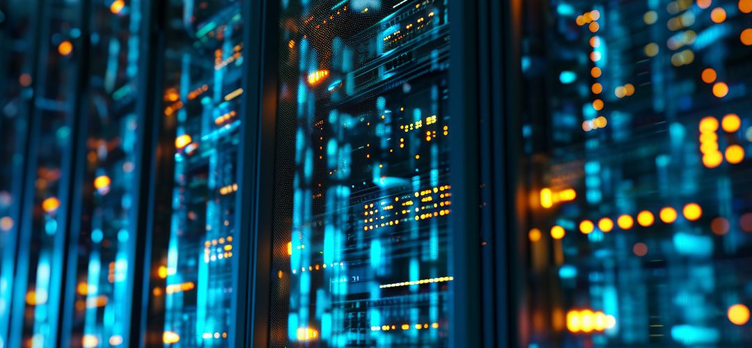 image of web hosting servers with a portrait blur and a bokeh effect